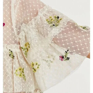 Zara Embroidered Mesh Lace Layered Ruffle Top Coquette Fairy Cottage XS Feminine